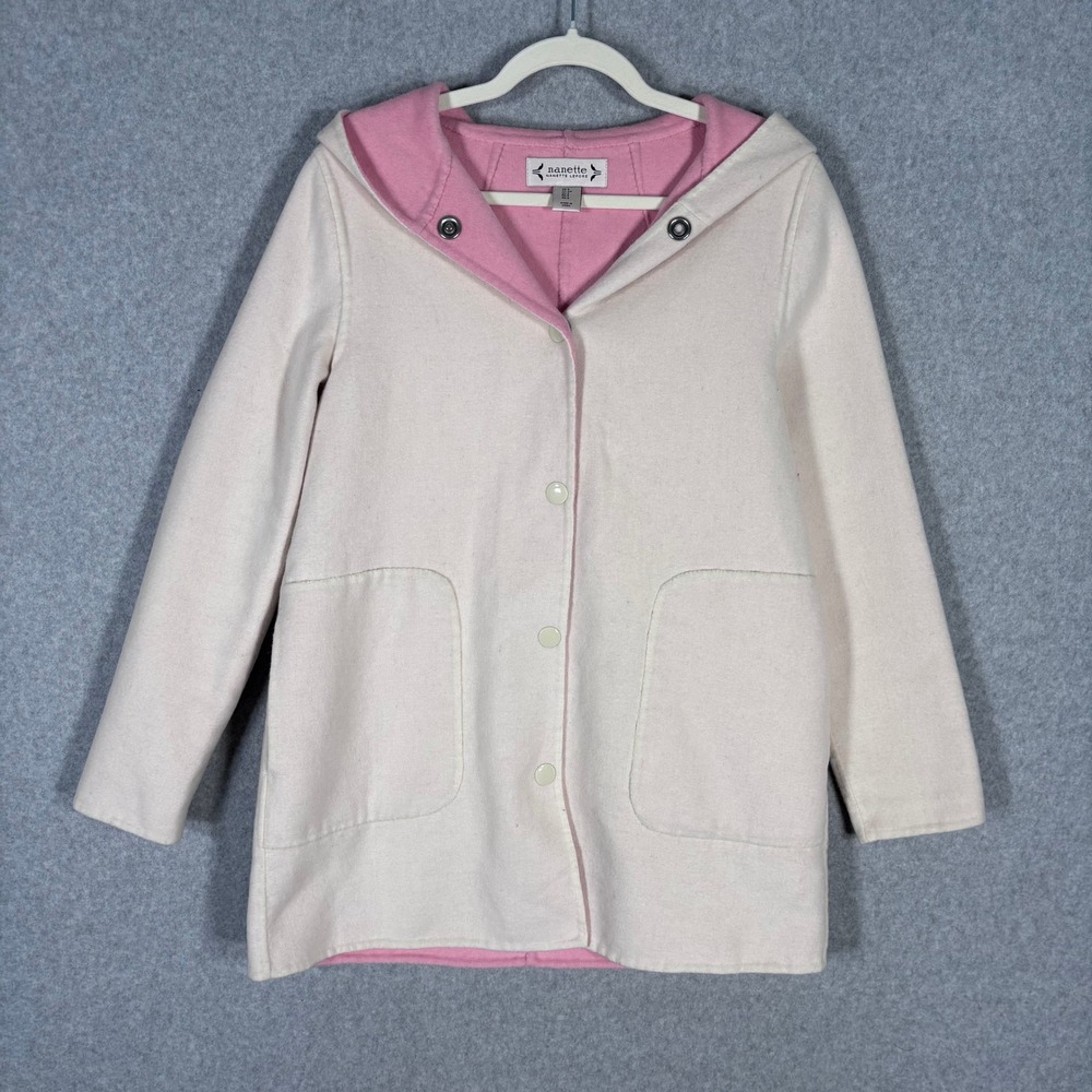Nanette Lepore Wool Pea Coat‎ Jacket Small Cream Pink Cute Pastel Parka Minimal